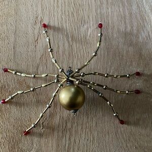 Handmade Gold and Red beaded Spider